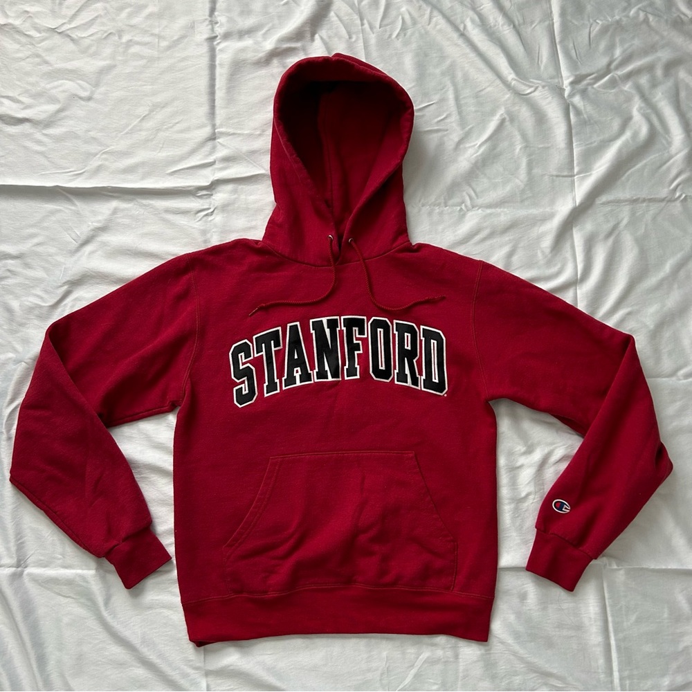 Stanford Champion Hoodie Sweatshirt Red with Embroidered Patch Logo, Size XS